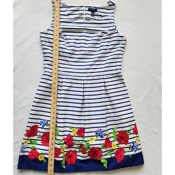 Chaps Blue & White Striped Floral Dress Poppy Sleeveless Nautical Boho Cute 12 - Picture 9 of 10